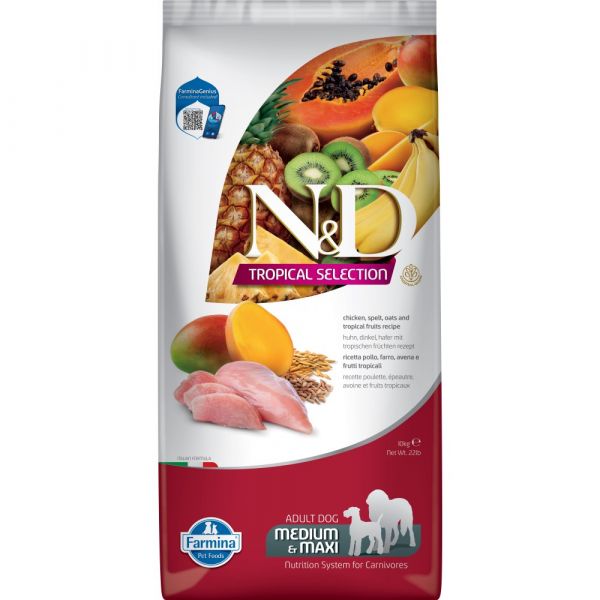 Farmina - N&D Per Cani Tropical Selection Pollo Adult MED/MAX 10 Kg