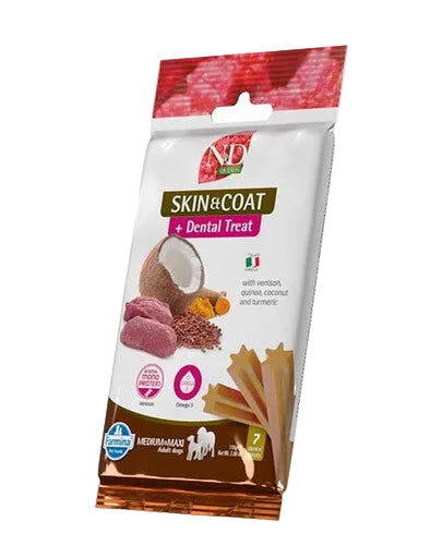 FARMINA N&D Quinoa Dental Treat Skin Coat Venison Medium/Maxi 100 g (7 szt) snack dentale per cani di taglia media e grande