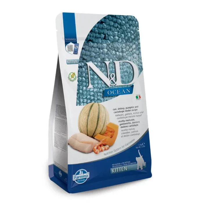 Farmina - N&D Ocean Per Gatti Merluzzo, Gamberetti, Zucca, Cantalupo Kitten 1,5 Kg