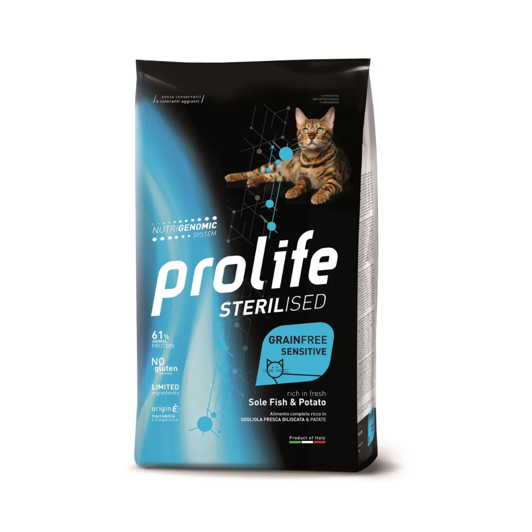 Prolife - Per Gatti Sterilised Grain free Sensitive Sogliola & Patate 7 Kg