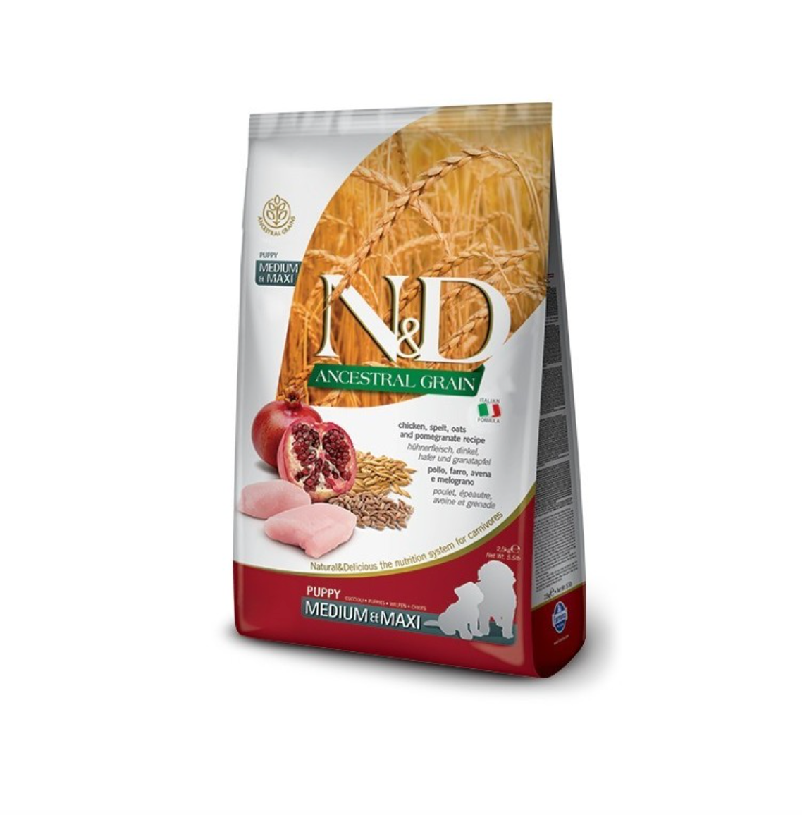 Farmina - N&D Per Cani Ancestral Pollo & Melograno Puppy MED/MAX 2,5 Kg