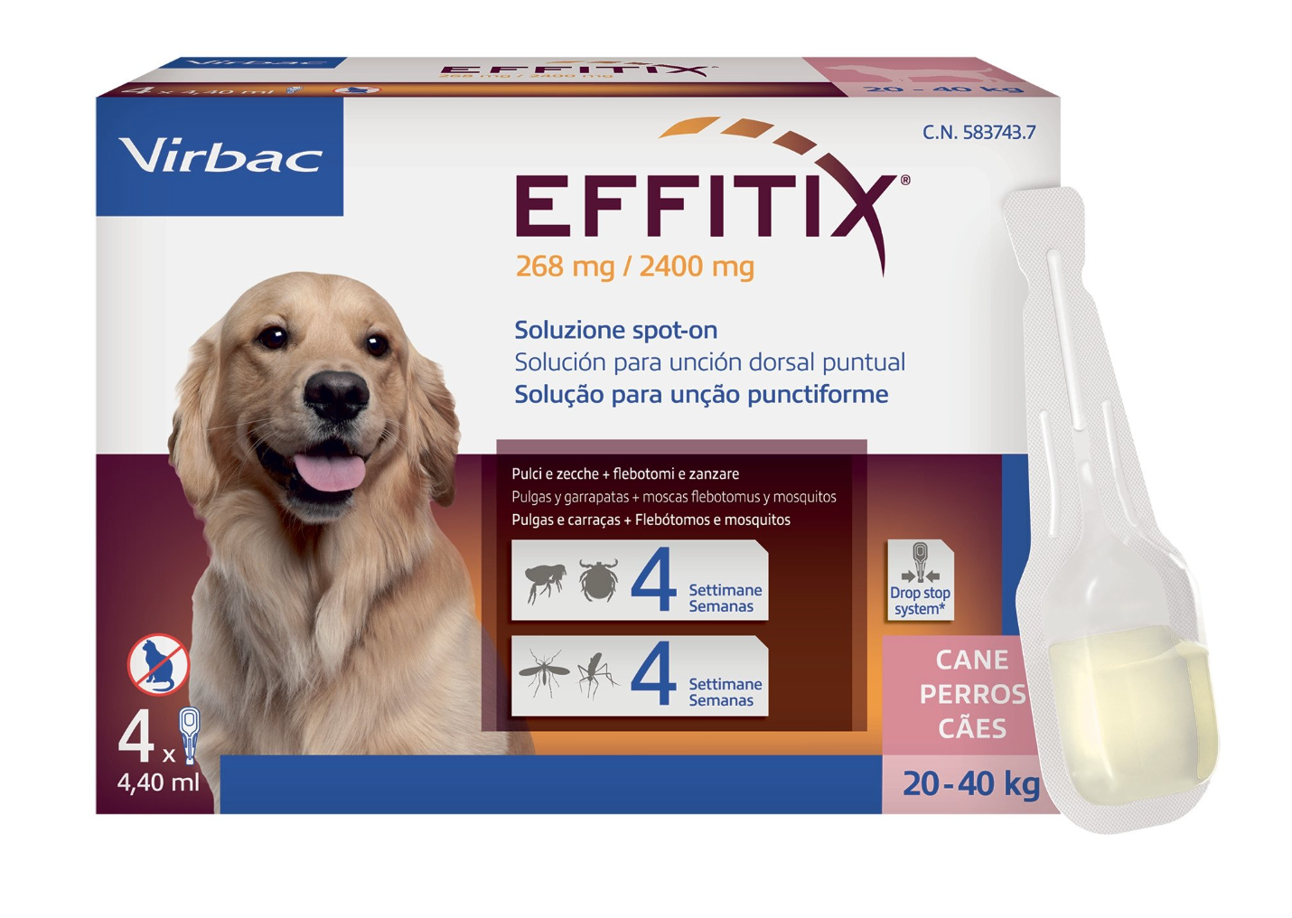 Virbac - Per Cani Effitix Large 20-40 Kg 4 Pipette 4,40 Ml 268 + 2400 M