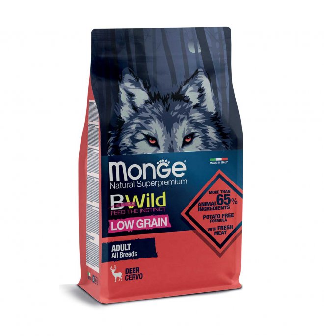 Monge bwild cane adult all breeds low grain cervo da 12 kg