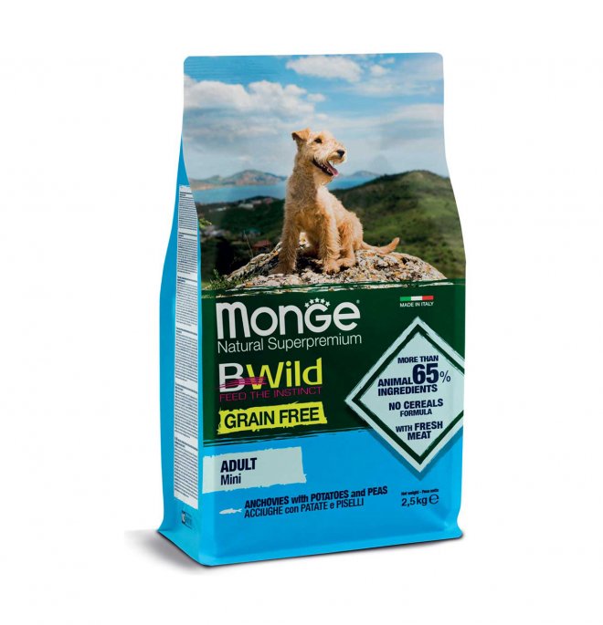 MONGE cane grain free mini adult acciughe patate e piselli 2,5 kg