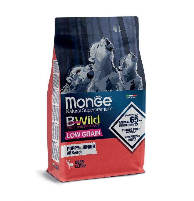 MONGE NATURAL Superpremium BWild Low Grain Puppy All Breeds con Cervo da 12 kg