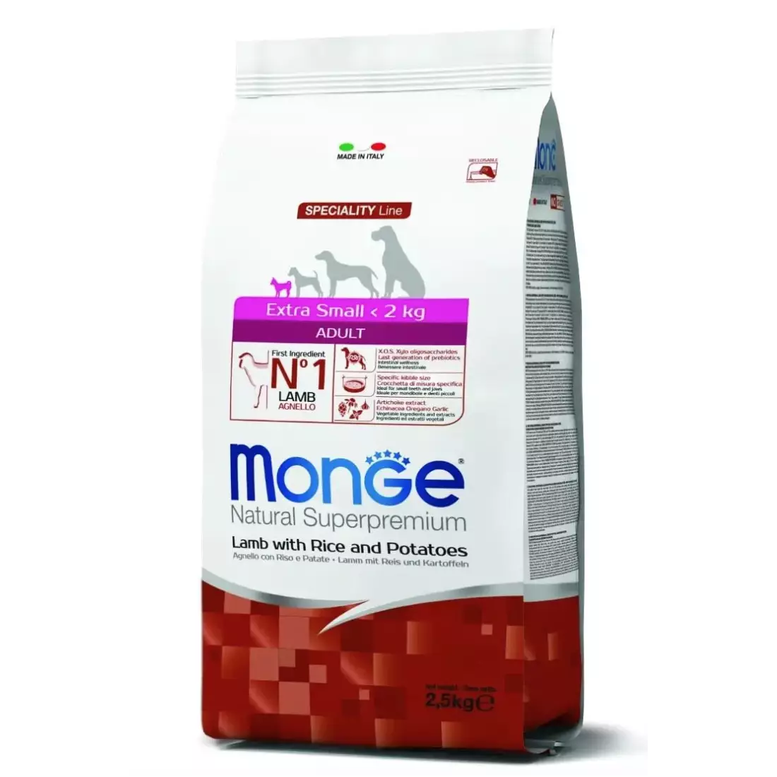 MONGE NATURAL Cane Natural Superpremium Adulto Extra Small Agnello, Riso & Patate