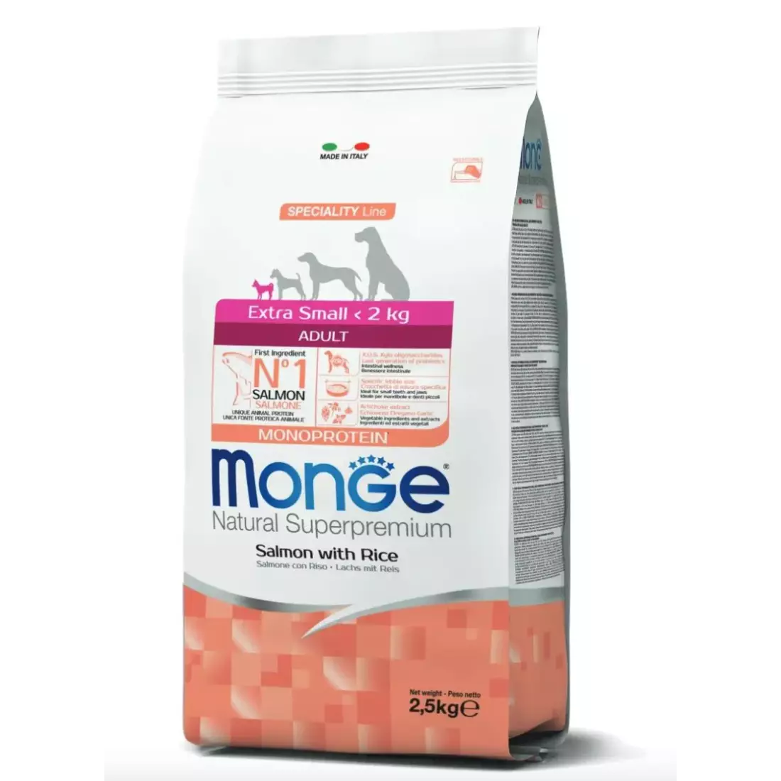 MONGE NATURAL Natural Superpremium Adulto Extra Small Salmone & Riso 2,5 Kg