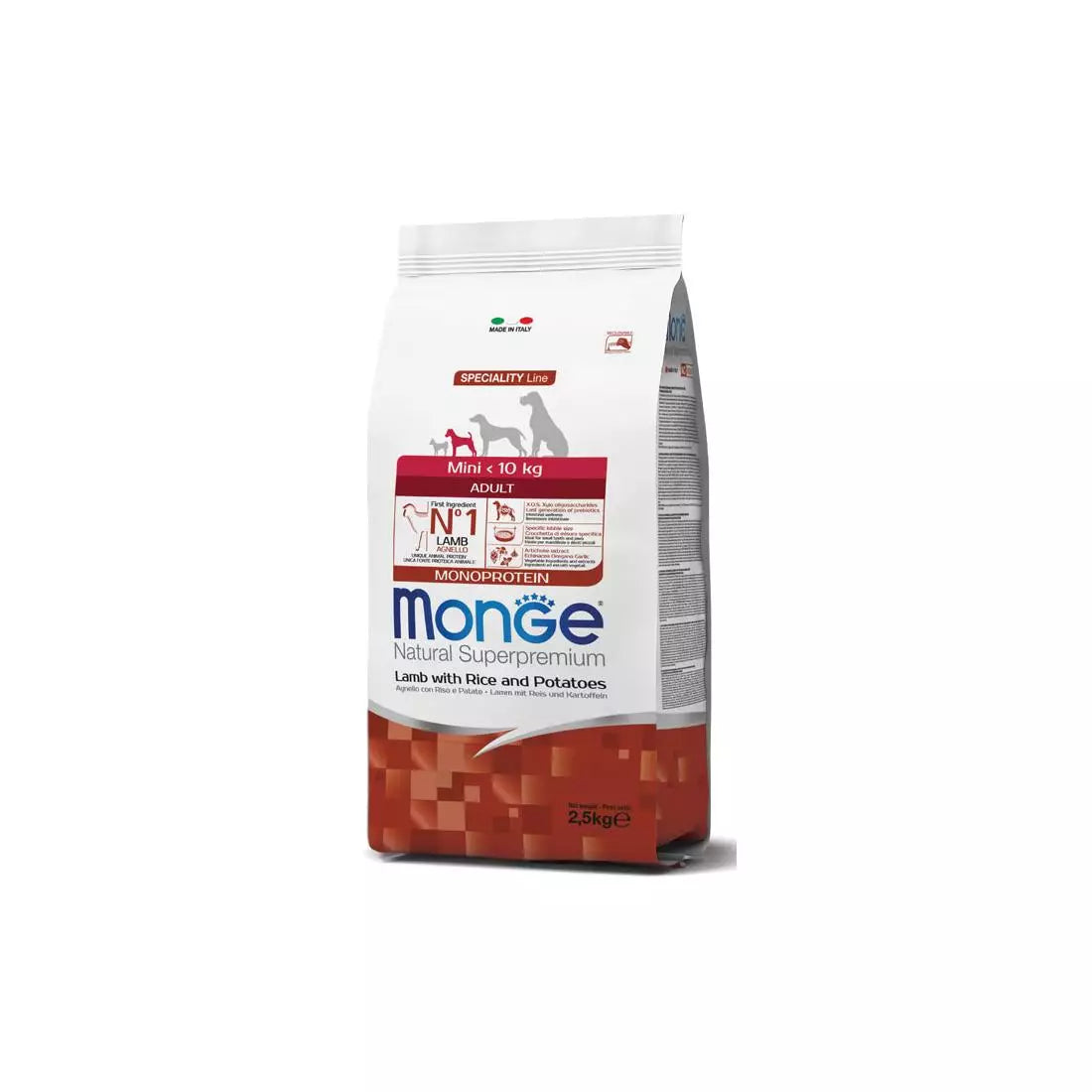 MONGE NATURAL Superpremium Adulto Mini Agnello, Riso & Patate 2,5 Kg