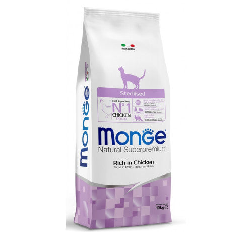 MONGE NATURAL Superpremium per Gatto Sterilised Ricco di Pollo da 10Kg