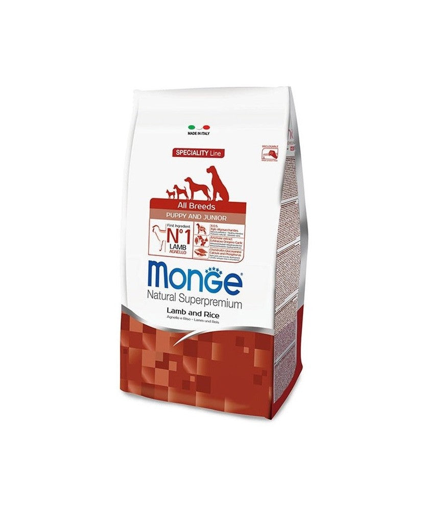 MONGE per Cane Puppy & Junior All Breeds con Agnello e Riso da 12 kg