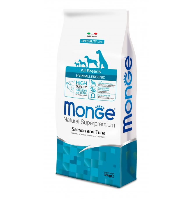 MONGE cane hypoallergenic salmone e tonno 12 kg