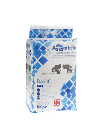 ASSORBELLO Pannoloni Basic – Traversine Igieniche per Cani 60 × 90 cm (Confezione da 100 pezzi