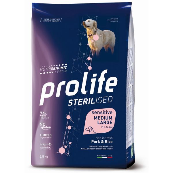 Prolife - Per Cani Sterilised Sensitive Maiale & Riso M/L 2,5 Kg