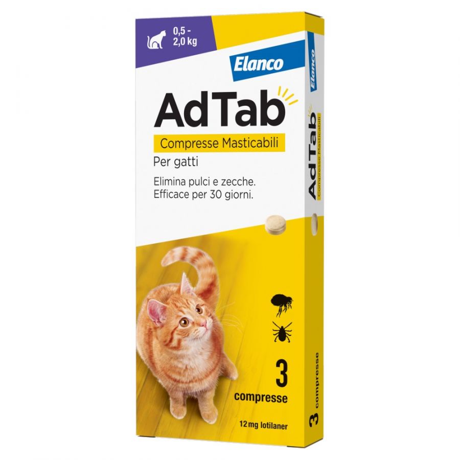 Ad-Tab - 12 Mg Viola 3 Compresse Masticabili Per Gatti 0,5/2 Kg SOP