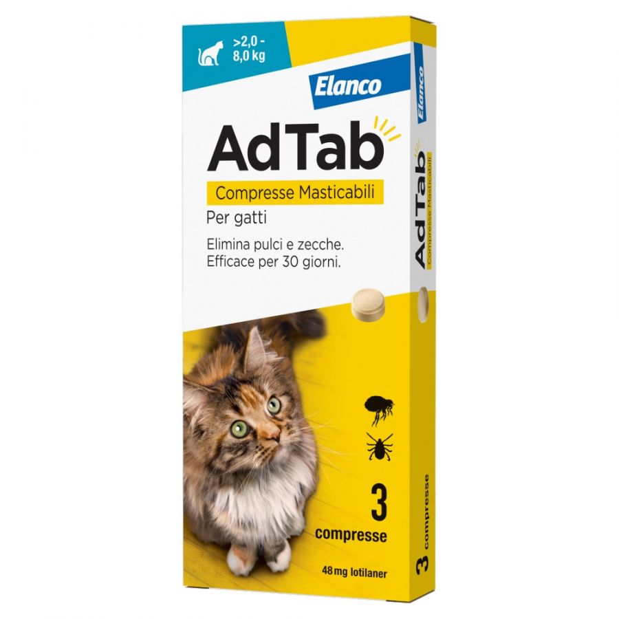 Ad-Tab - 48 Mg Azzurro 3 Compresse Masticabili Per Gatti 2/8 Kg SOP