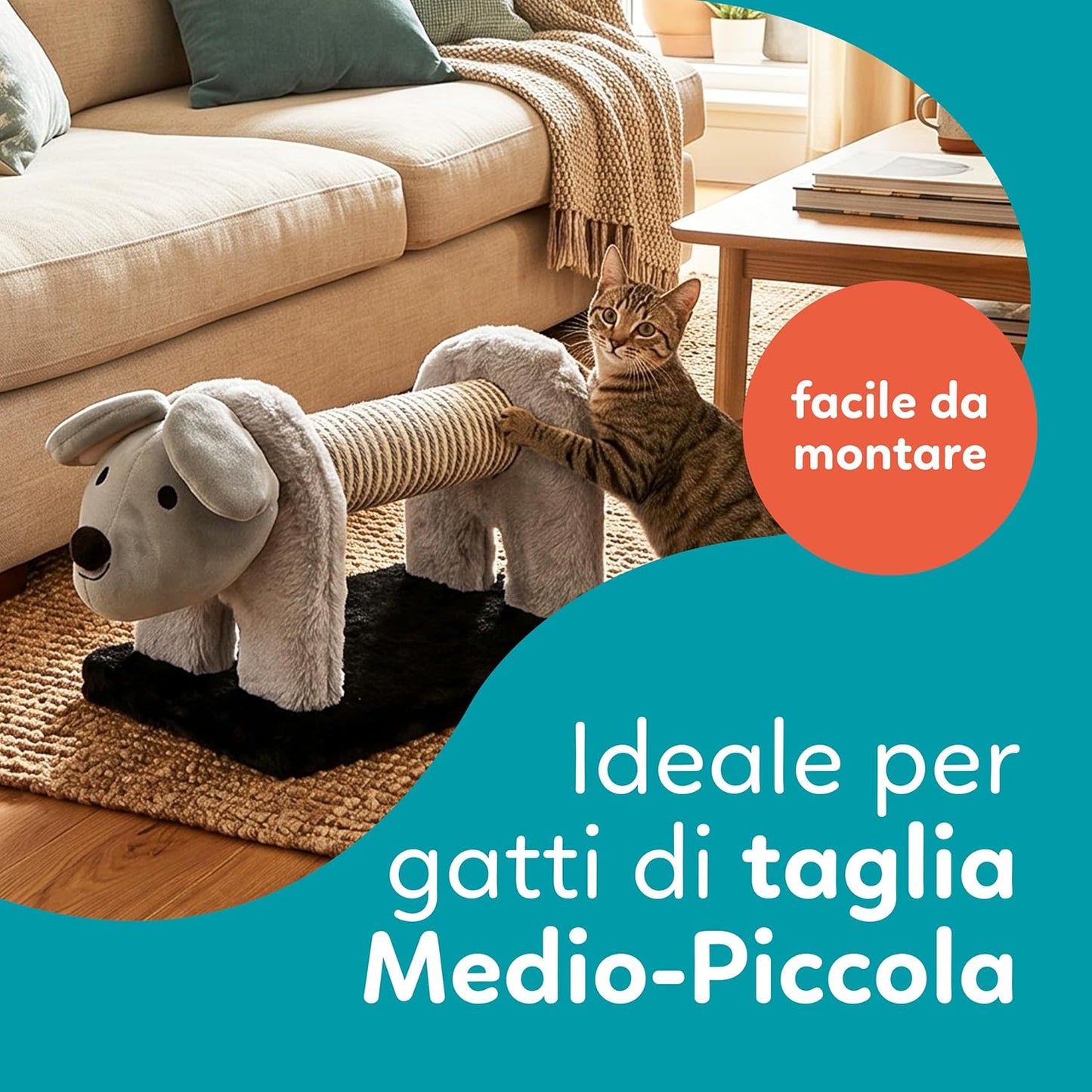 Tiragraffi in Sisal e peluche per gattini  Materiale resistente per il divertimento del tuo gatto, misura 56 x 18 x 18 cm