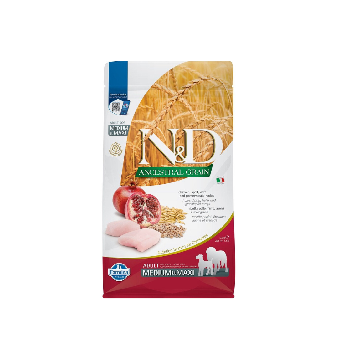 Farmina - N&D Per Cani  Ancestral Pollo & Melograno AD MED/MAX 2,5 Kg