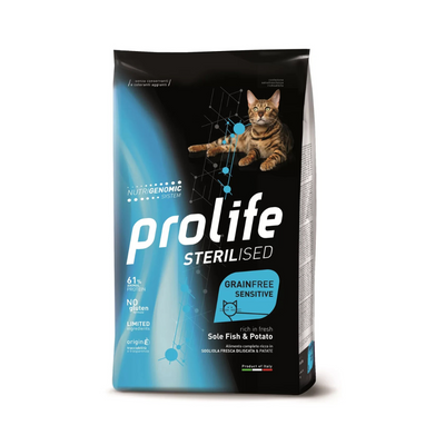 Prolife - Per Gatti Sterilised Grain free Sensitive Sogliola & Patate 7 Kg