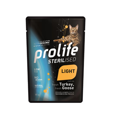 Prolife - Per Gatti sterilised adult LIGHT Tacchino & Oca Busta 85 Gr