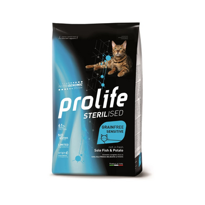 Prolife - Per Gatti sterilised Grain free Sensitive Sogliola Pesce & Patate 1,5 Kg