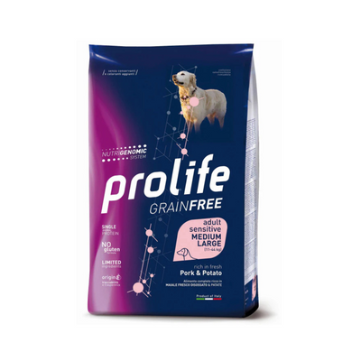 Prolife - Per Cani Grain Free Sensitive Maiale & Patate M/L 10 Kg