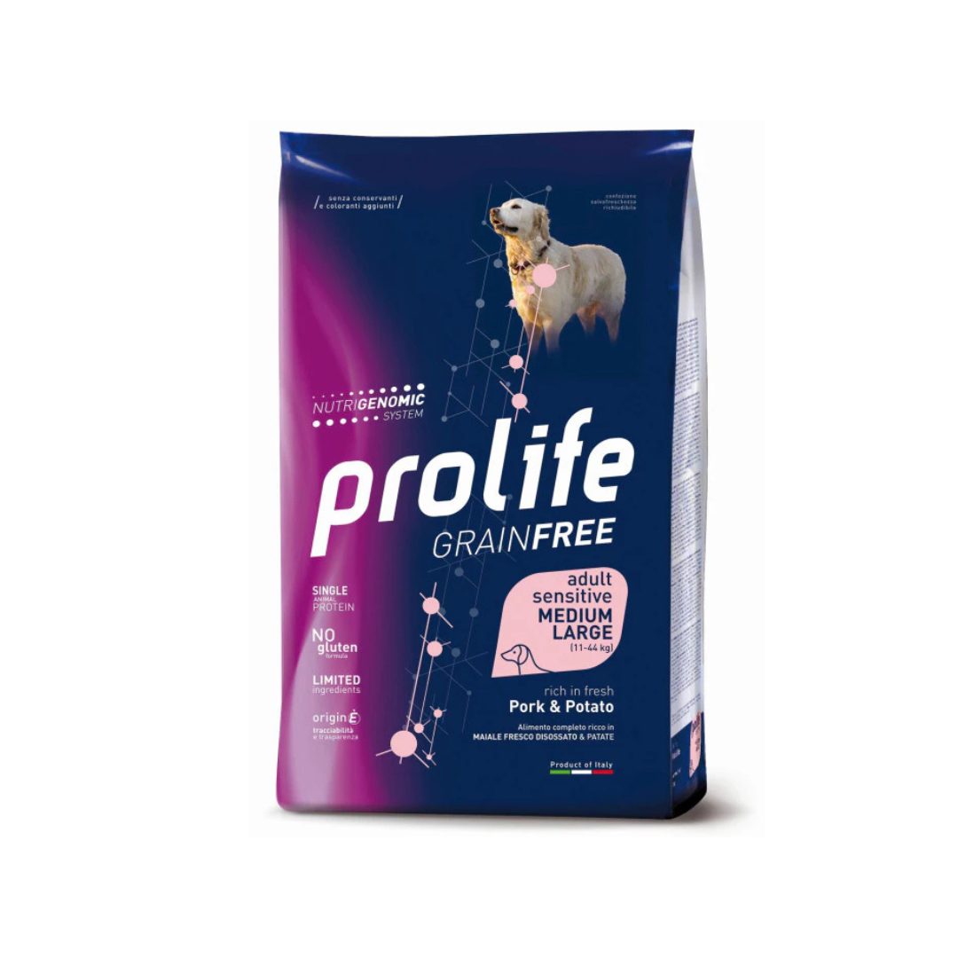 Prolife - Per Cani Grain Free Sensitive Maiale & Patate M/L 2.5 Kg