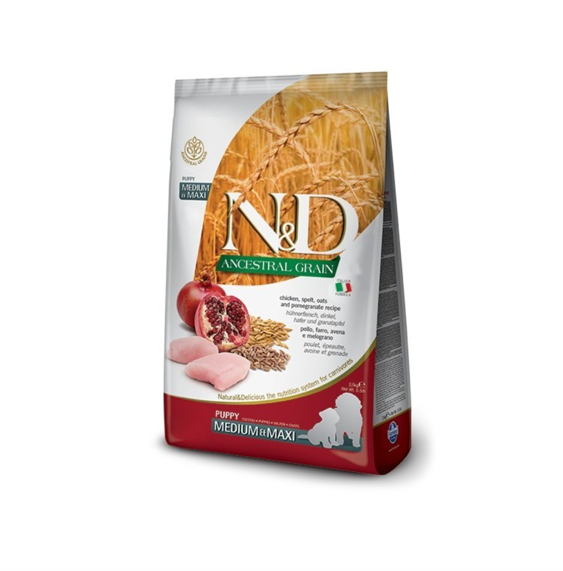 Farmina - N&D Per Cani  Ancestral Pollo & Melograno Puppy MED/MAX 2,5 Kg