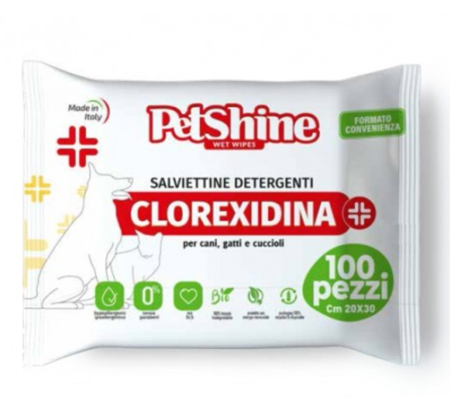 PETSHINE - Salviette DOGS & CATS Clorexidine 100 pz
