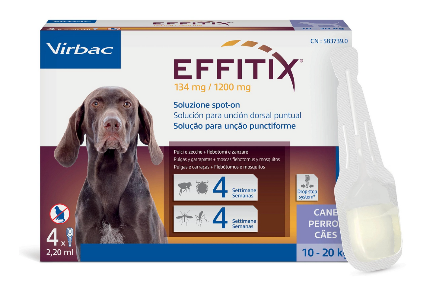 Virbac - Per Cani Effitix Medium 10-20 Kg 4 Pipette 2,20 Ml 134 + 1200