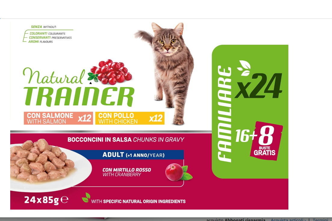 Trainer Natural Gatti Adult Bocconcini Pollo e Salmone Bustina 24x85g  Multipack
