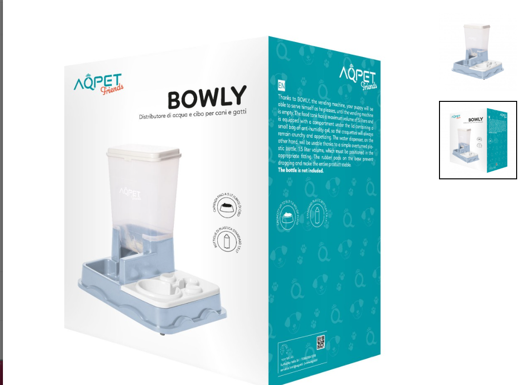 AqpetFriends Bowly Mangiatoia Abbeveratoio Acqua e Cibo(5litri) Celeste
