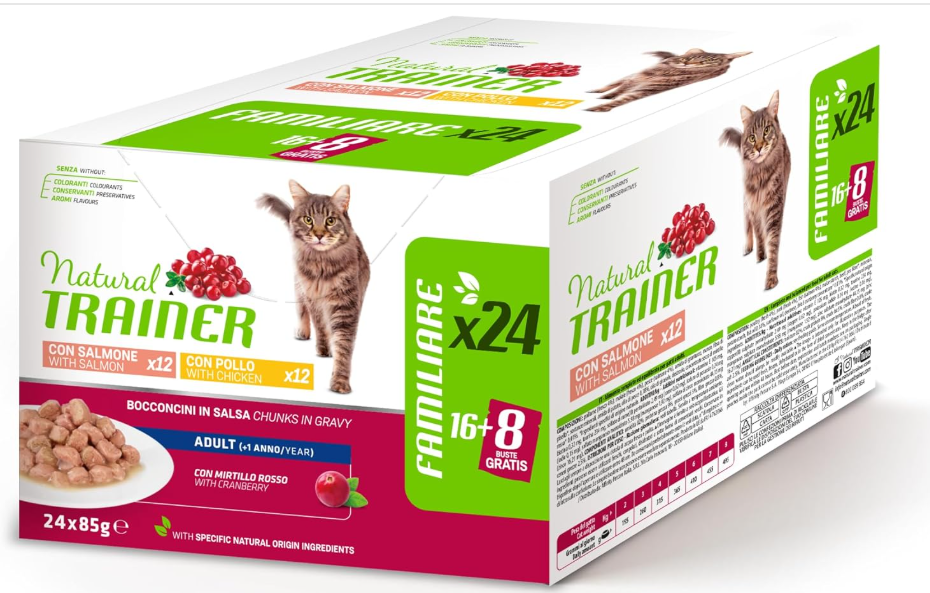 Trainer Natural Gatti Adult Bocconcini Pollo e Salmone Bustina 24x85g  Multipack