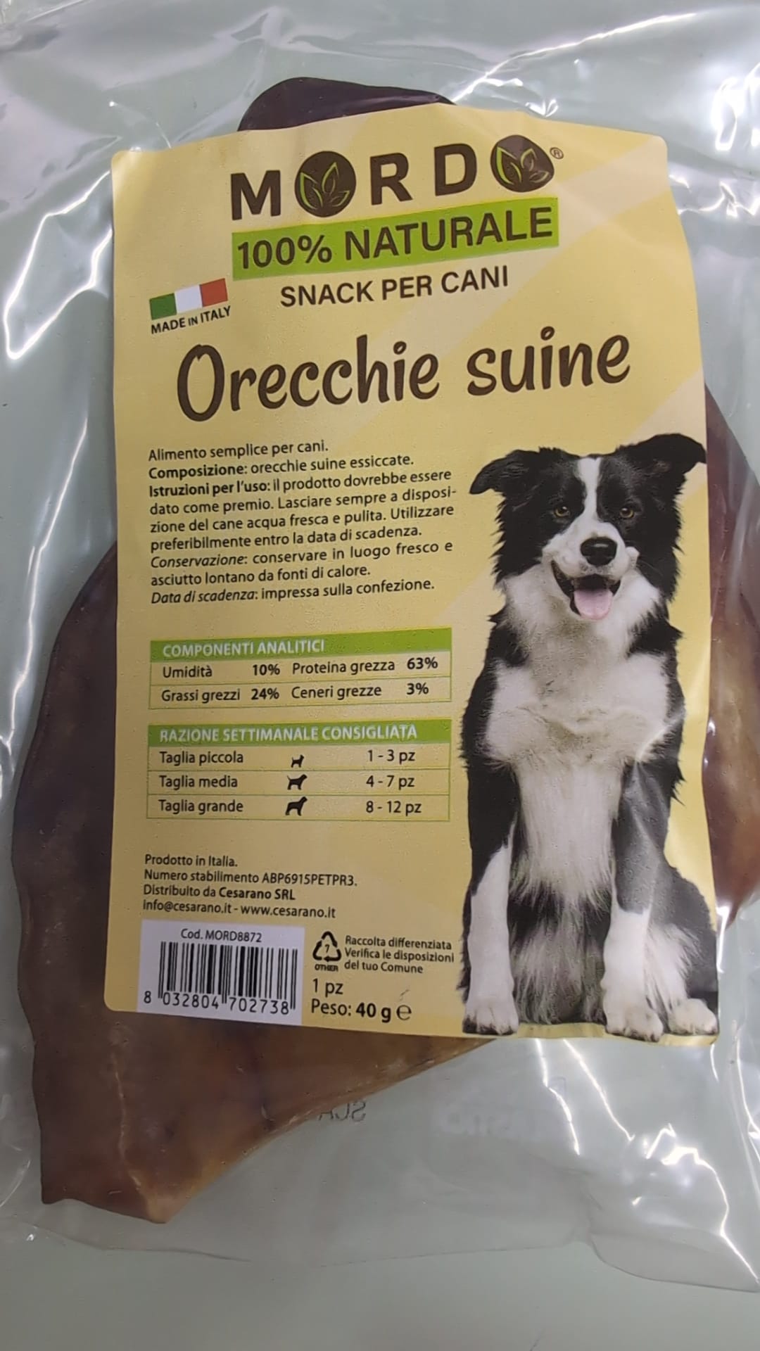 MORDO 100% NATURALE ORECCHIE SUINE GR 40