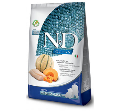 Farmina - N&D Ocean Per Cani Merluzzo, Zucca, Cantalupo Puppy MED/MAX 12 Kg