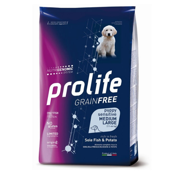 Prolife - Per Cani Grain Free Sensitive Puppy Sogliola & Patate M/L 10 Kg