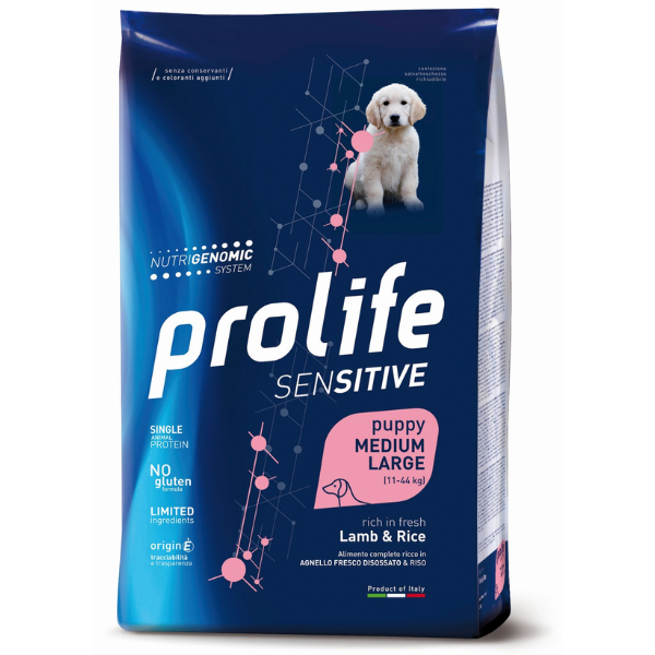 Prolife - Per Cani Sensitive Puppy Agnello & Riso M/L 10 Kg