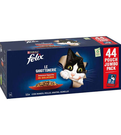 Felix Le Ghiottonerie Cibo Umido Carne in Gelatina per Gatti- 44x85g