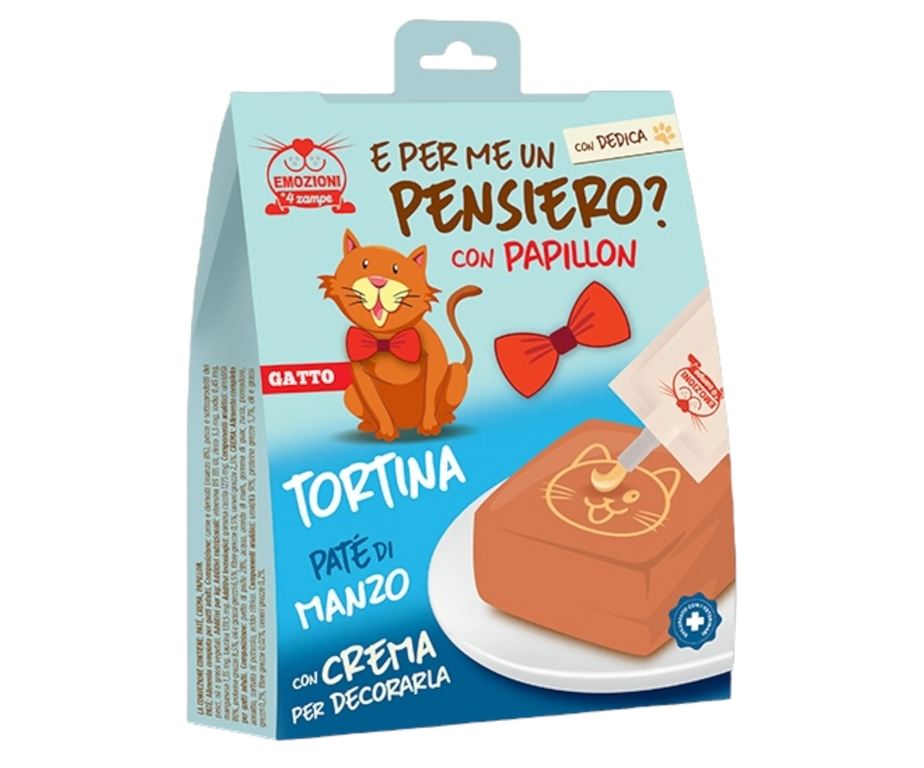 Festeggiamo Insieme Con Candelina, Cappellini e Tortina al Manzo da Personalizzare per il tuo Gatto