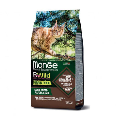 MONGE NATURAL Superpremium BWild Grain Free All Life Stages con Bufalo, Patate e Lenticchie - 1,5 kg