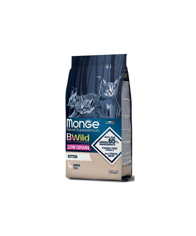 MONGE NATURAL Superpremium BWild Low Grain per Gatti Kitten con Oca da 1,5 Kg
