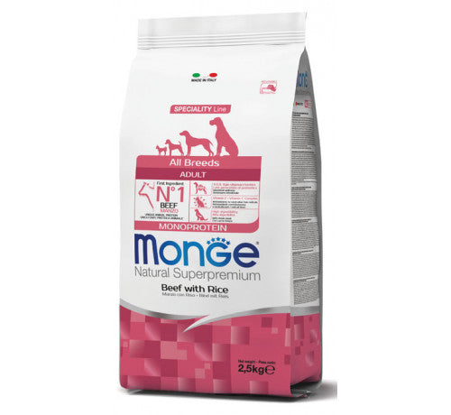 MONGE NATURAL Superpremium per Cane Adult All Breeds con Manzo e Riso da 12 Kg
