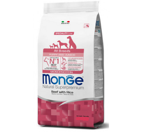 MONGE NATURAL Superpremium per Cani All Breeds Puppy con Manzo e Riso da 12 Kg