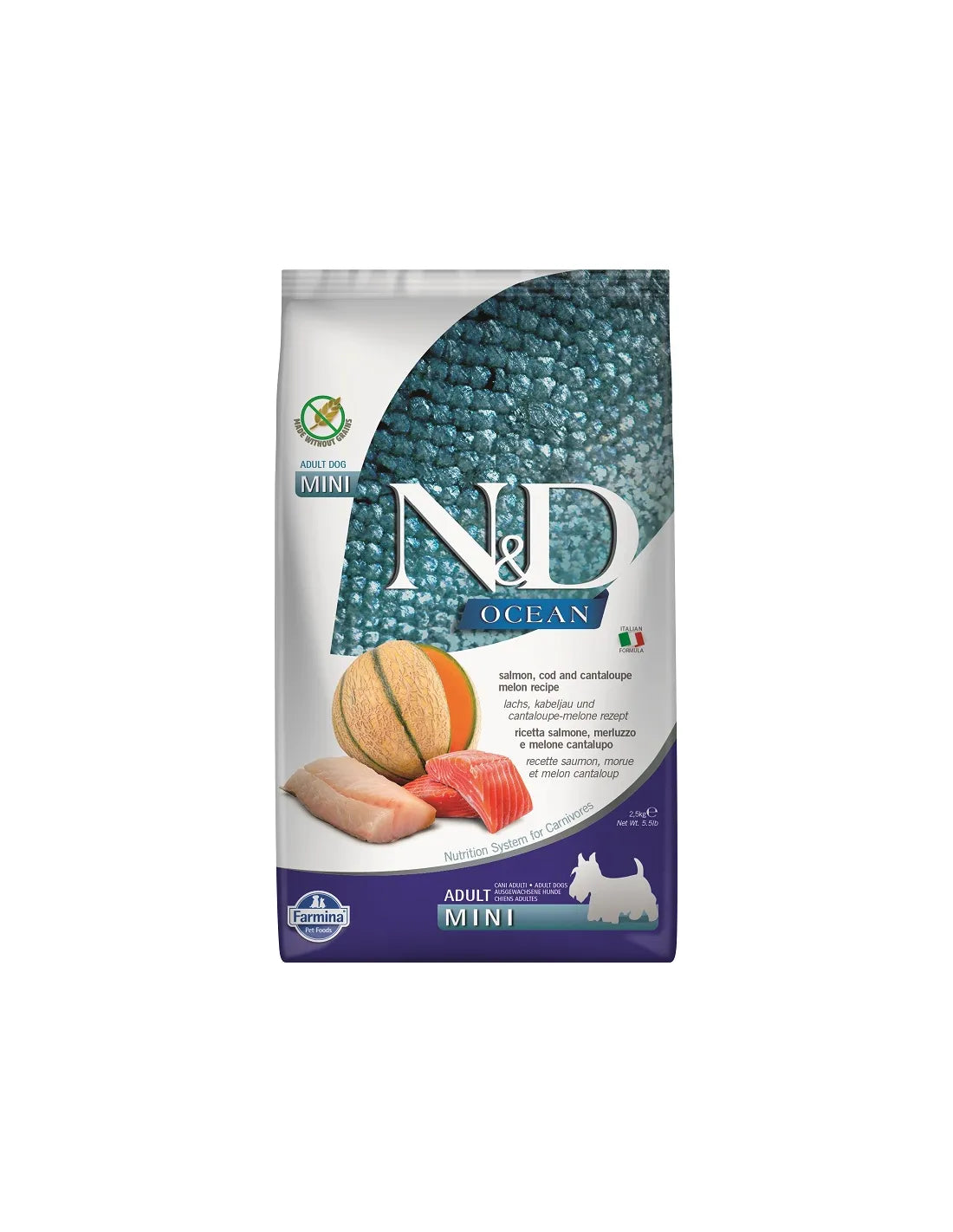 Farmina - N&D Ocean Per Cani Salmone, Merluzzo, Cantalupo Adult Mini 7 Kg