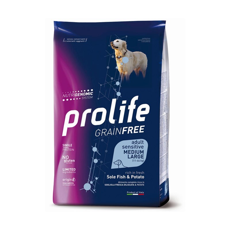 Prolife - Per Cani Grain Free Sensitive Pesce & Patate M/L 2.5 Kg