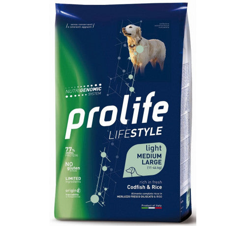 Prolife - Per Cani LifeStyle Light  Baccalà & Riso M/L 12 Kg