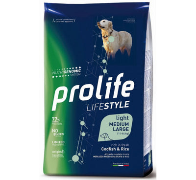 Prolife - Per Cani LifeStyle Light  Baccalà & Riso M/L 12 Kg