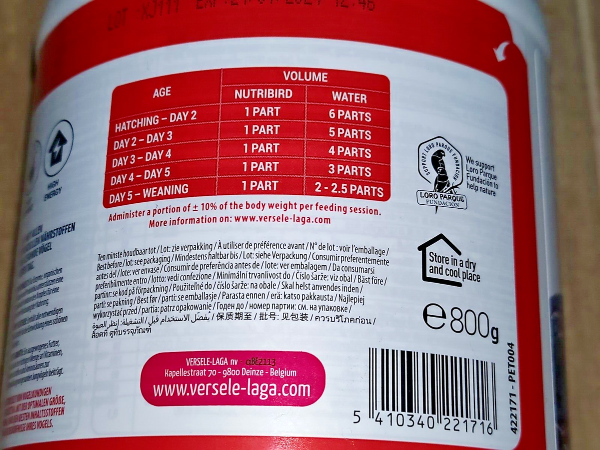 VERSELE LAGA Nutribird A19 - 250 g Pappa Imbecco ARA new pack